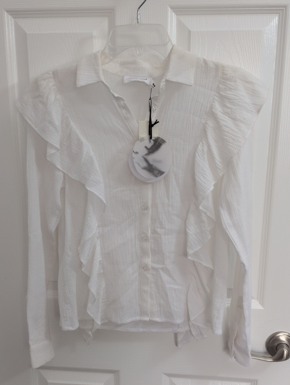 NWT Line + Dot White Farren Ruffle Blouse - XS